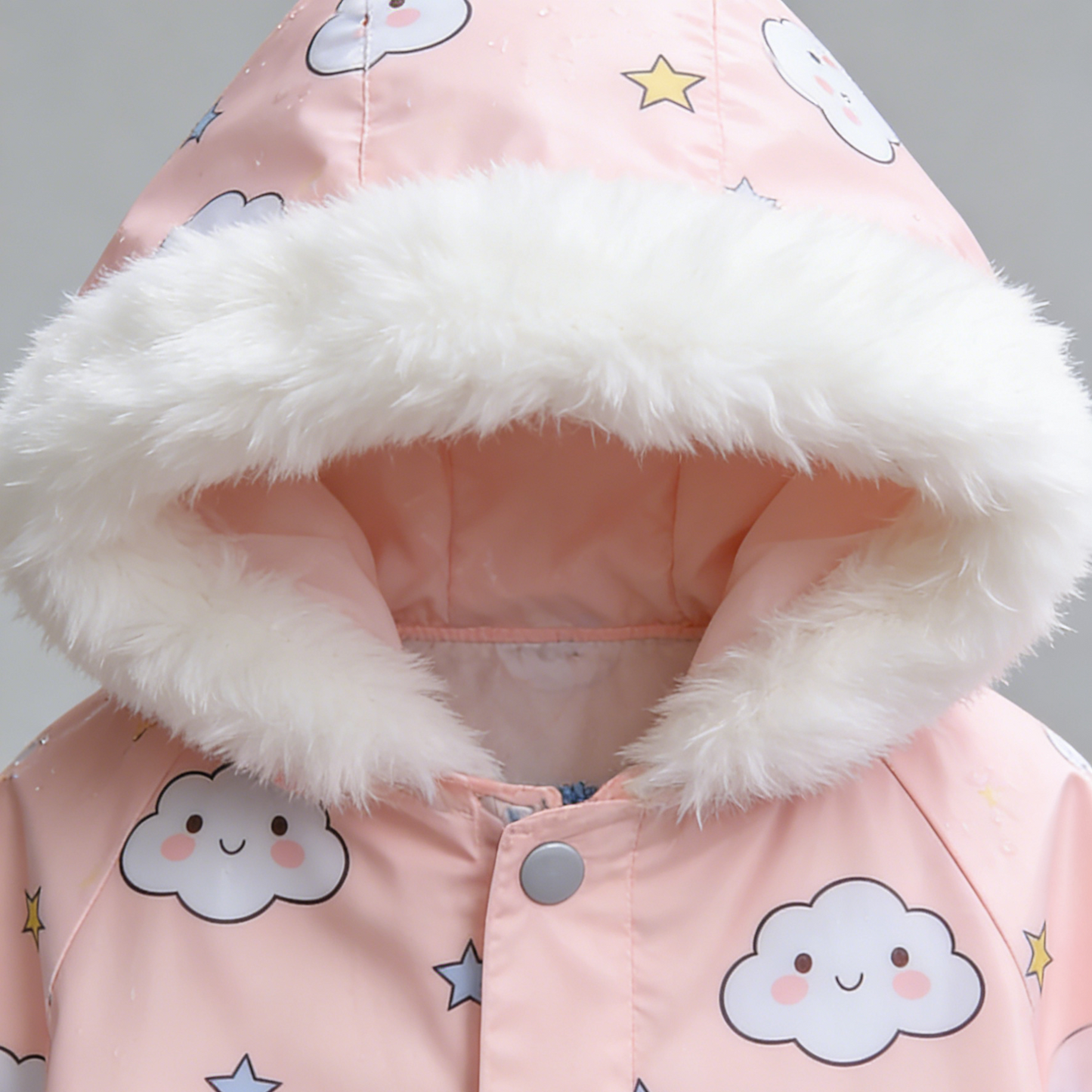Cloud Rainbow Fleece-Lined Dog Raincoat - Pink Waterproof Full-Body Jumpsuit for Medium Dogs (French Bulldog, Corgi)