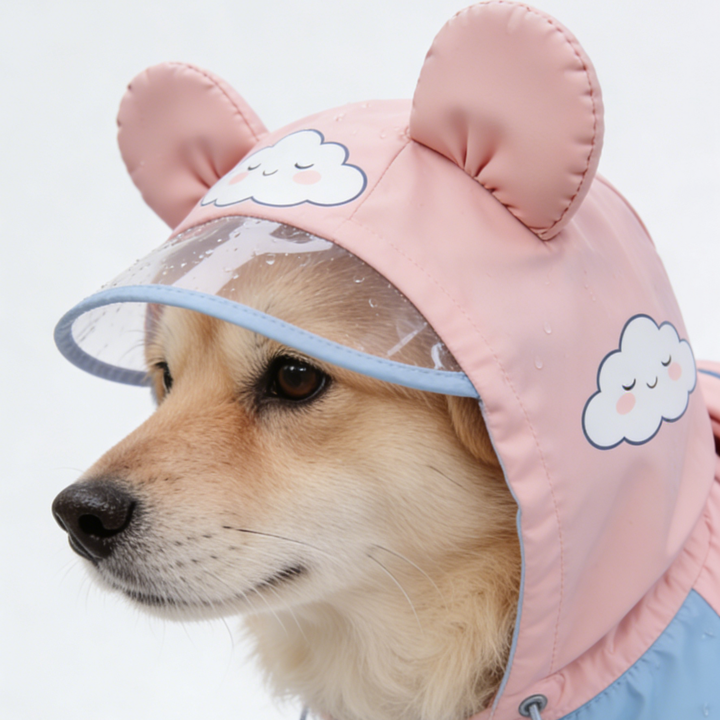 Cloud Bear Color Block Dog Raincoat - Pink Blue Full Body Waterproof Jumpsuit