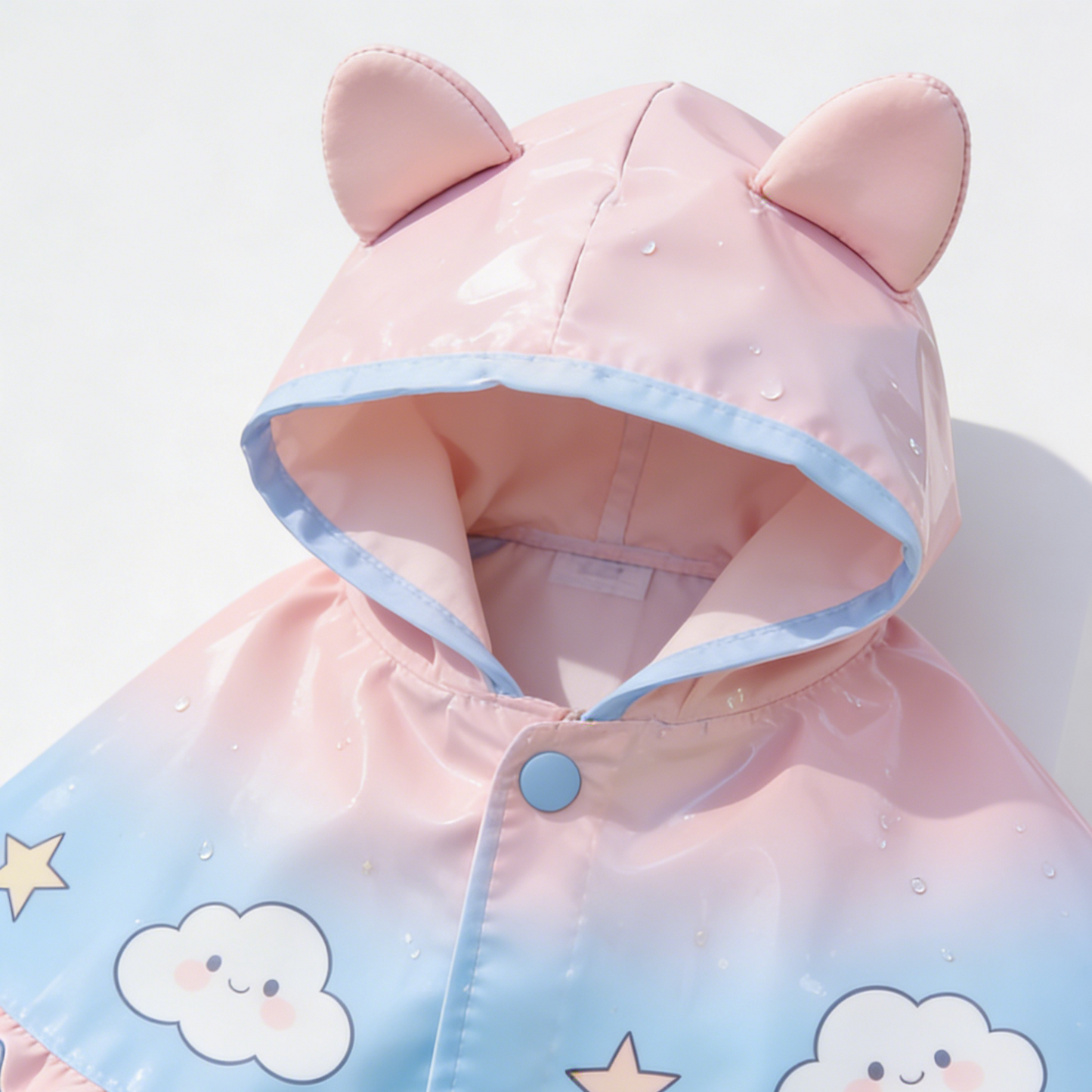 Gradient Cloud Star Dog Rain Poncho - Pink & Blue Hooded Waterproof Cape for Small Dogs