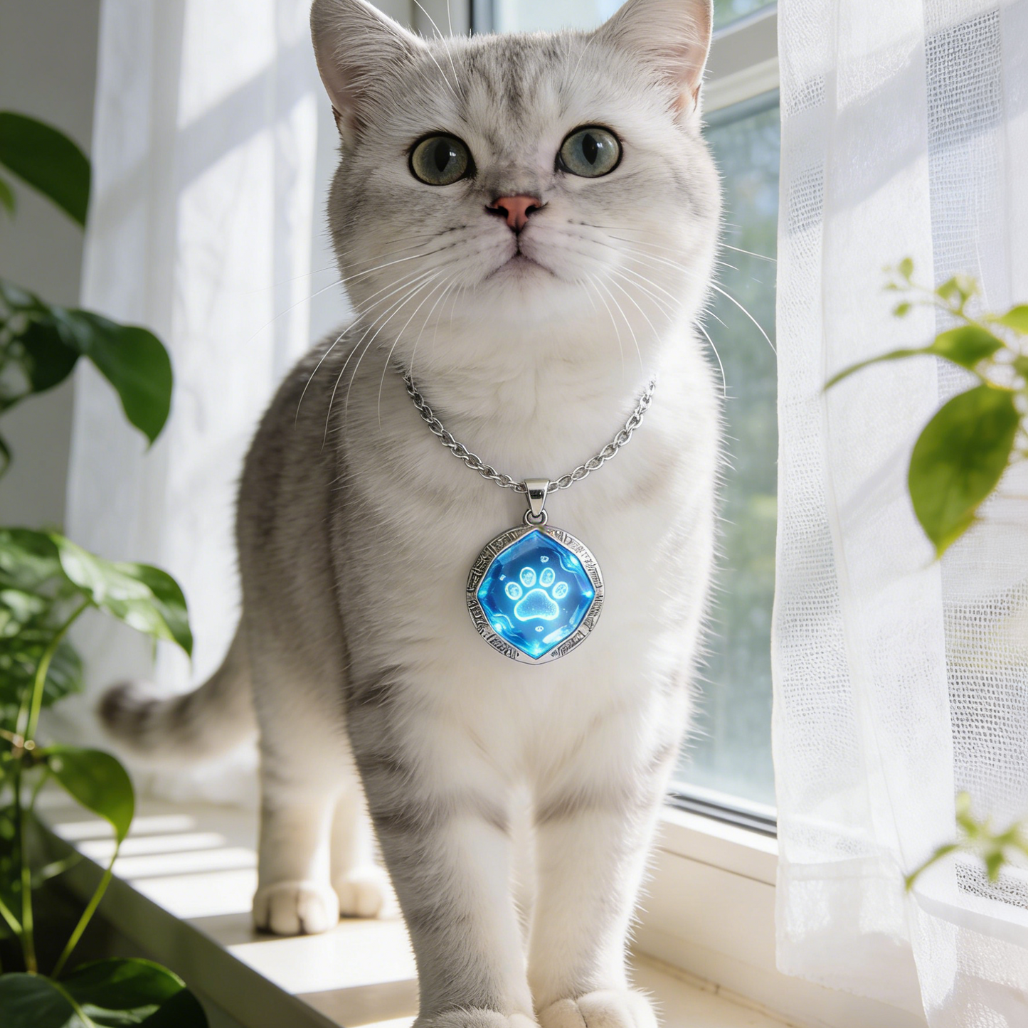 Arcane Paw Glow Pendant Cat Collar – Futuristic LED Pet Necklace