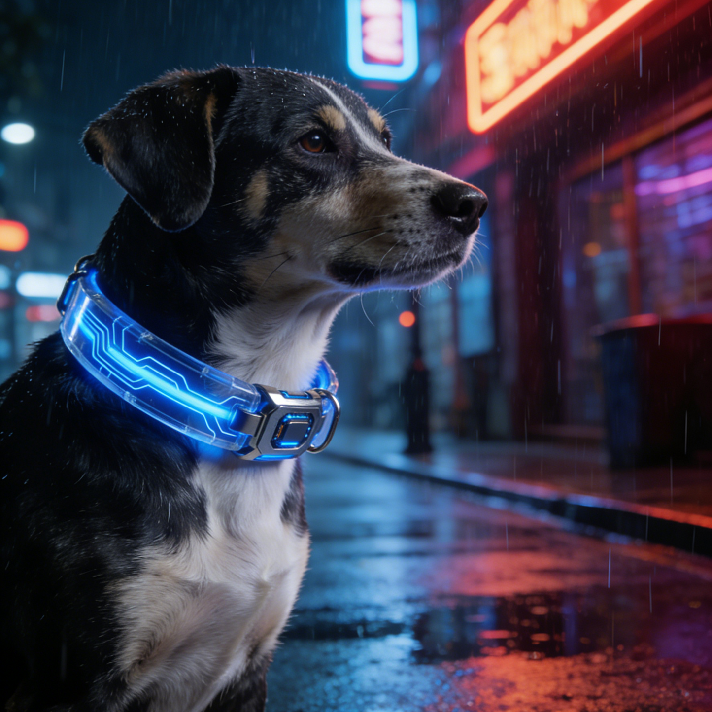 Neon Circuit LED Dog Collar – Transparent Cyberpunk Tech Collar