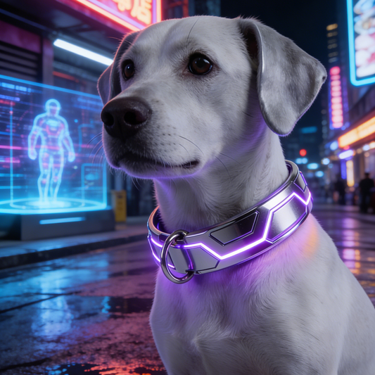 HexaGlow Cyber LED Dog Collar – Purple Neon Tech Collar