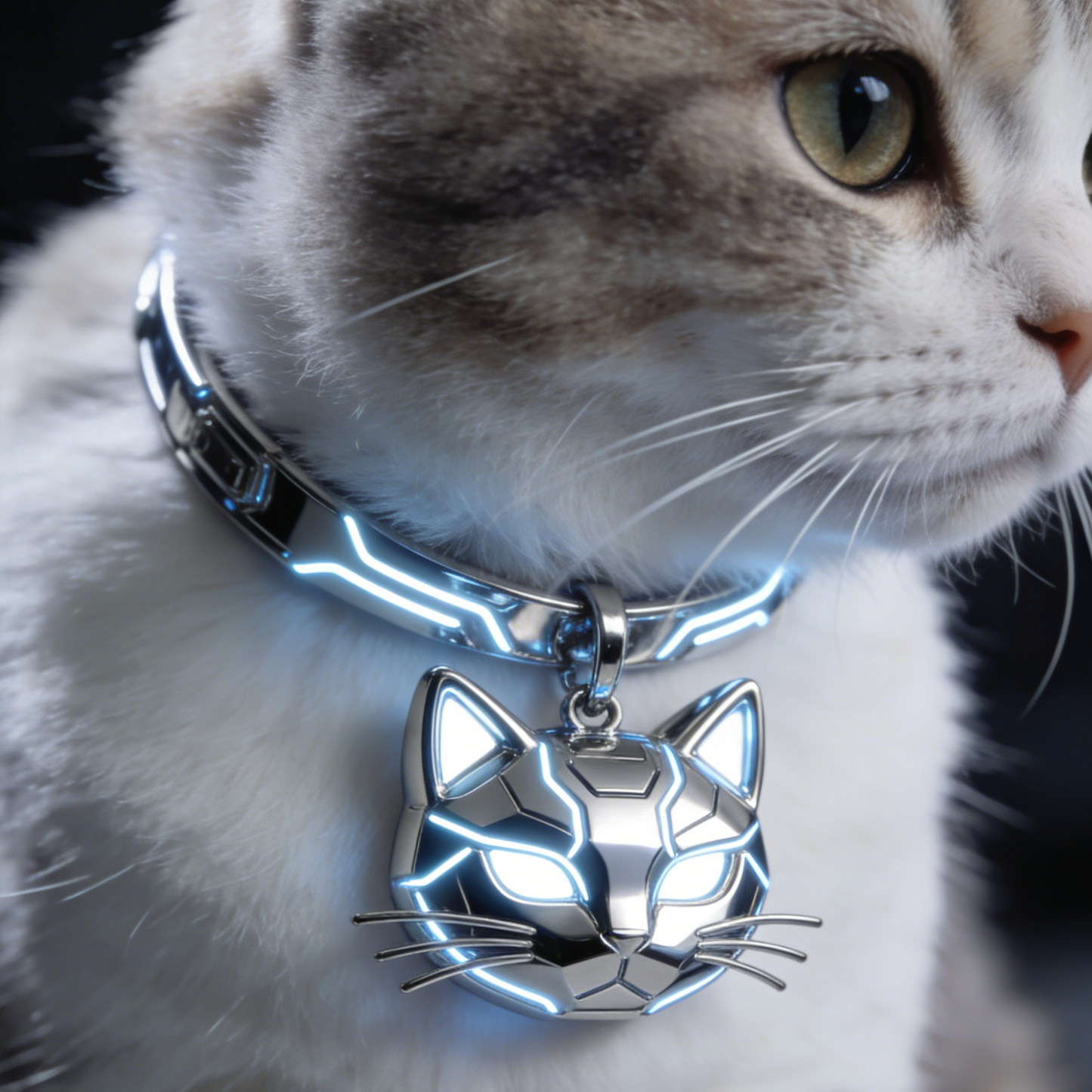 CyberKitten Armor LED Cat Collar – Illuminated Tech Pendant