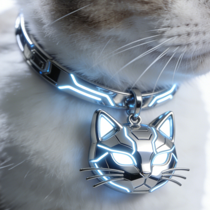 CyberKitten Armor LED Cat Collar – Illuminated Tech Pendant