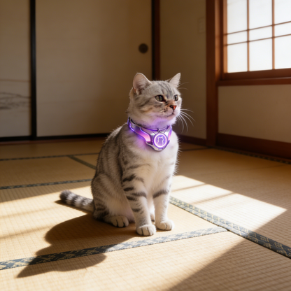 AuraCat LED Collar | Futuristic Purple Glow Cat Accessory